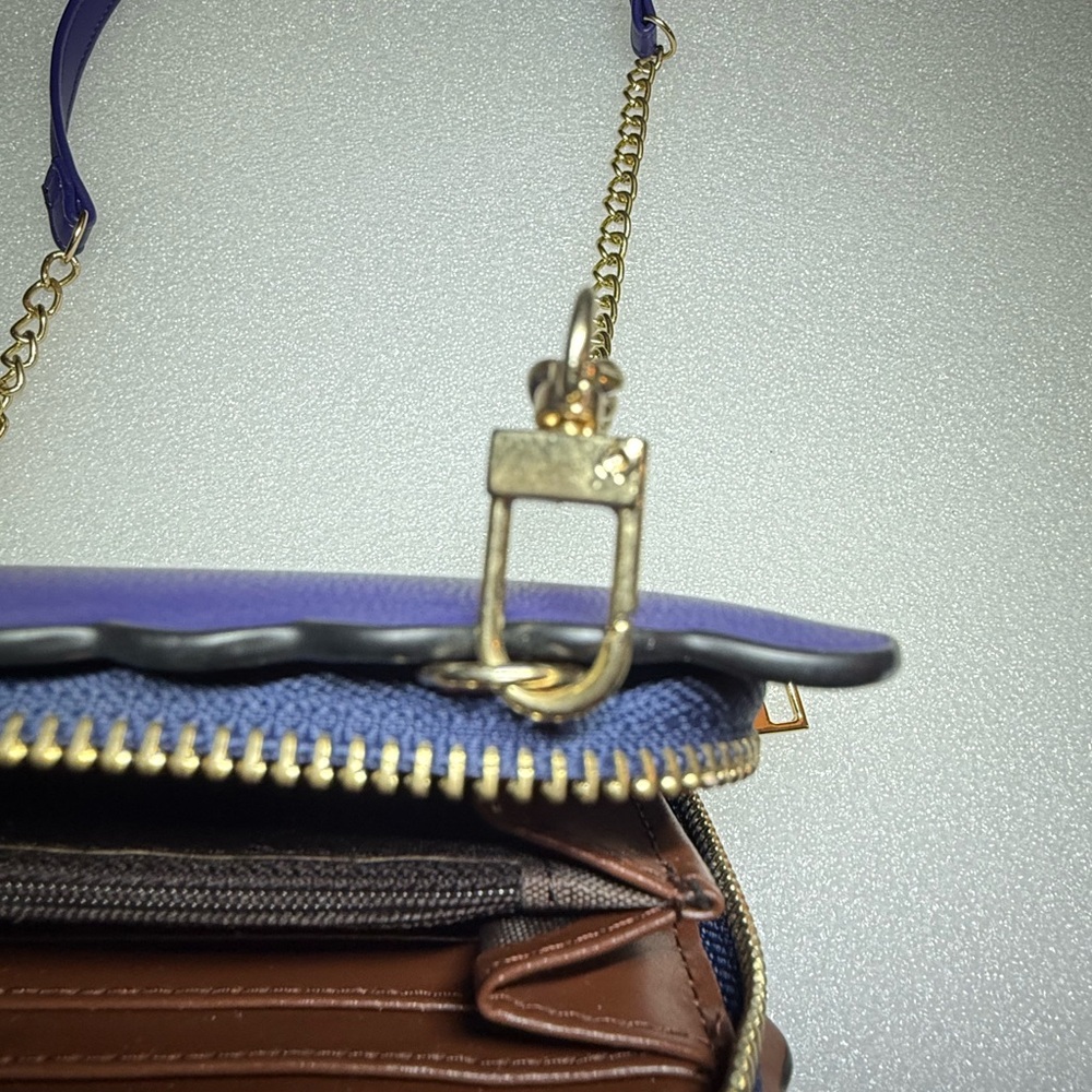 Whimsical Embroidered Navy Crossbody - Fairytale Scalloped Edge Gold Chain - Picture 6 of 11